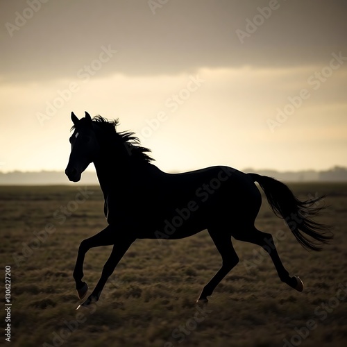 Obraz na płótnie Majestic Black Horse Galloping Across a Field in Photorealistic Style w salonie