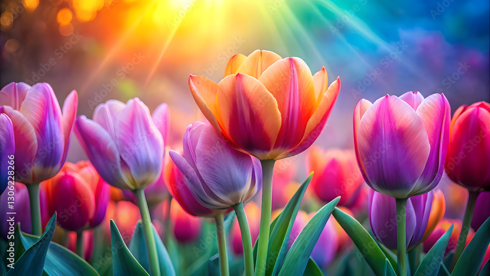 Close-Up Tulips Background with Aurora Gradient Glow. Perfect for: Fantasy themes, futuristic art, dreamlike visuals Close-Up Tulips Background with Aurora Gradient Glow. Perfect for: Fantasy themes, futuristic art, dreamlike visuals