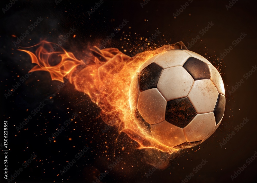 Naklejka premium Fiery Soccer Ball Soars Through the Air.