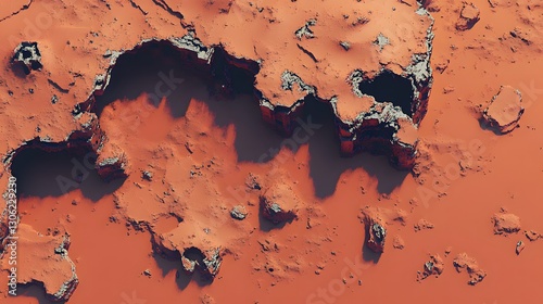 Aerial View Martian Canyon Landscape Red Planet Surface Texture
