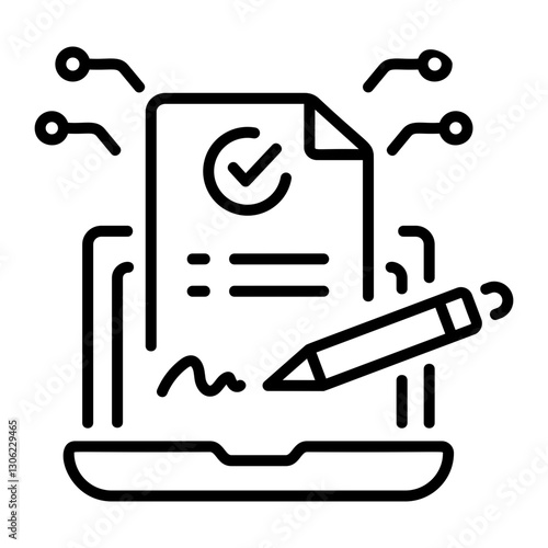A line style icon of digital signature on a contract 
