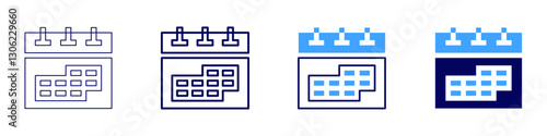 Annual calendar icon in 4 different styles. Thin Line, Line, Bold Line, Duotone. Duotone style. Editable stroke
