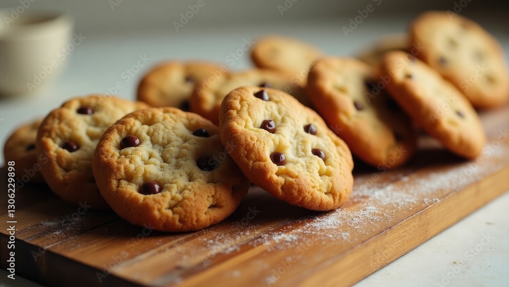 Homemade cookies arranged neatly on a wooden cutting board Homemade cookies arranged neatly on a wooden cutting board