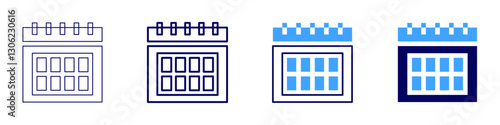 Calendar editor icon in 4 different styles. Thin Line, Line, Bold Line, Duotone. Duotone style. Editable stroke