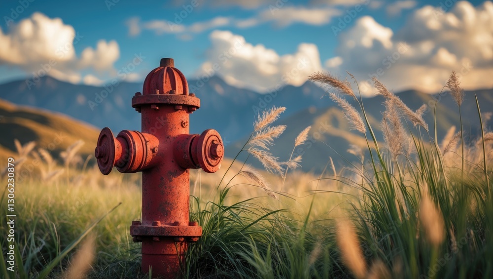 Fire hydrant nestled in tall grass in Cotacachi, Ecuador Fire hydrant nestled in tall grass in Cotacachi, Ecuador