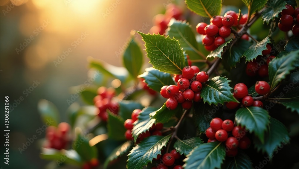 Berries and foliage of the European Holly (Ilex aquifolium). Berries and foliage of the European Holly (Ilex aquifolium).
