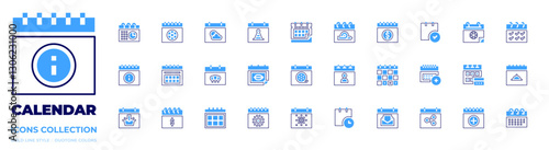 Calendar icon collection. Bold line style. Duotone colors. calendar, business calendar, calendar app, academic calendar, agenda planner