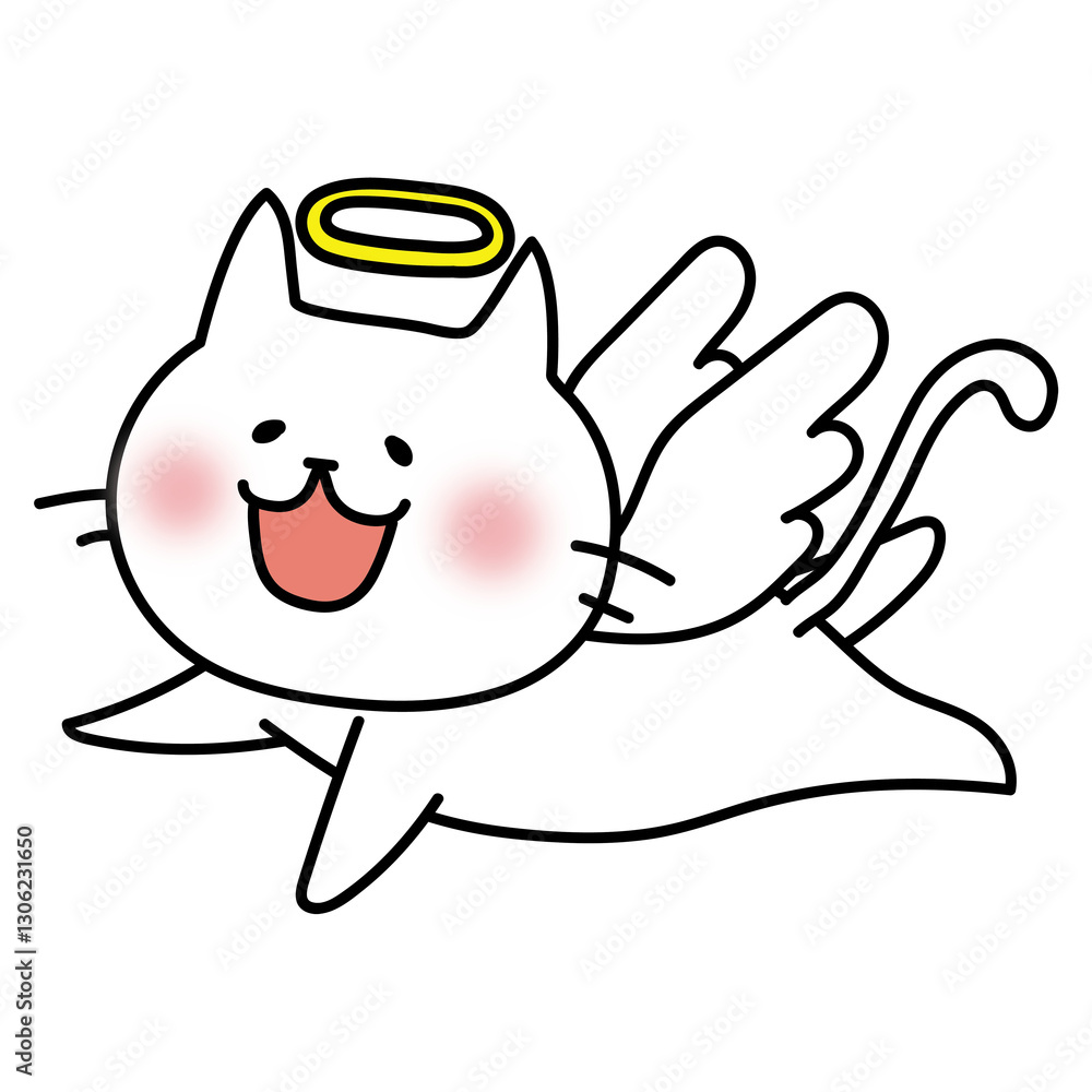 飛んでいる天使の格好をした白い猫 飛んでいる天使の格好をした白い猫