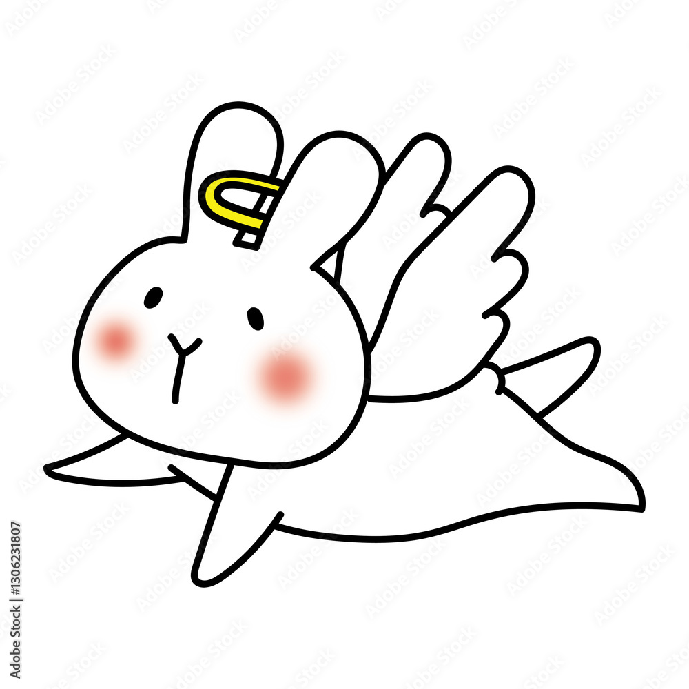 飛んでいる天使の格好をした白いうさぎ 飛んでいる天使の格好をした白いうさぎ