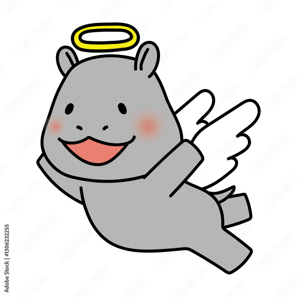 Naklejka premium 飛んでいる天使の格好をしたカバ