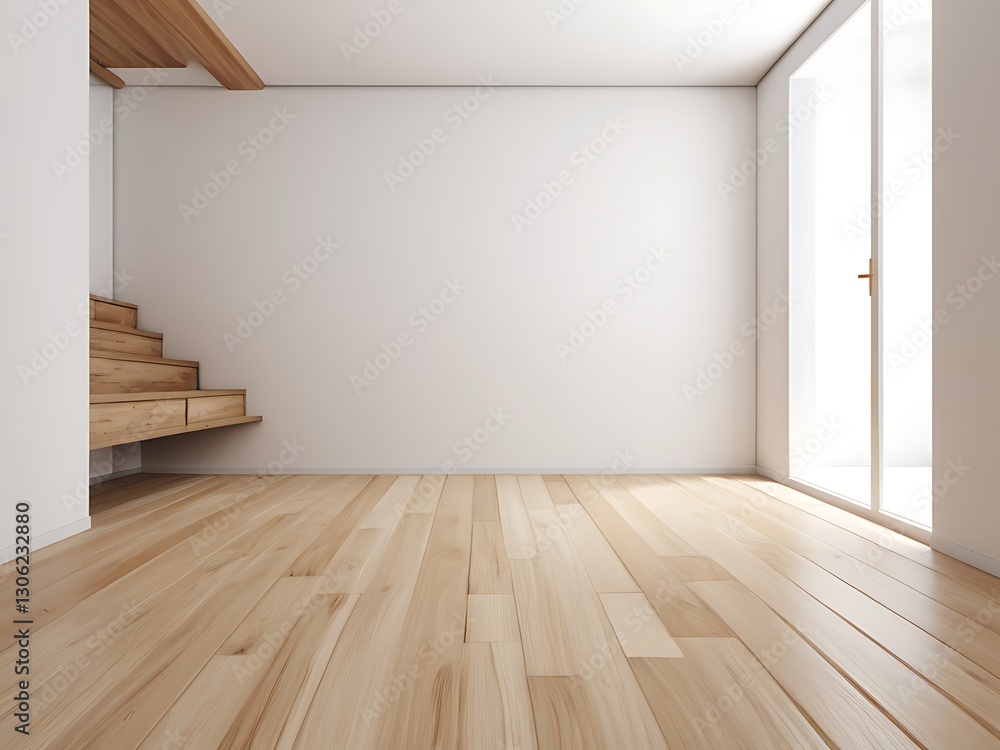 Empty room with wooden floor and plant in pot 3d render Empty room with wooden floor and plant in pot 3d render