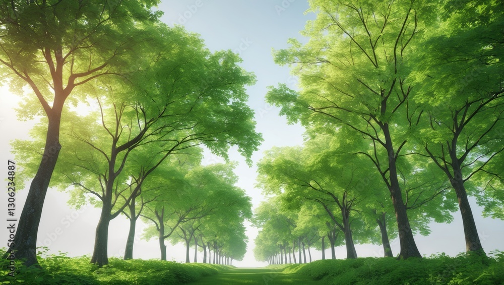 Perspective on a clear treeline showcasing lush summer greenery against a bright background. Perspective on a clear treeline showcasing lush summer greenery against a bright background.
