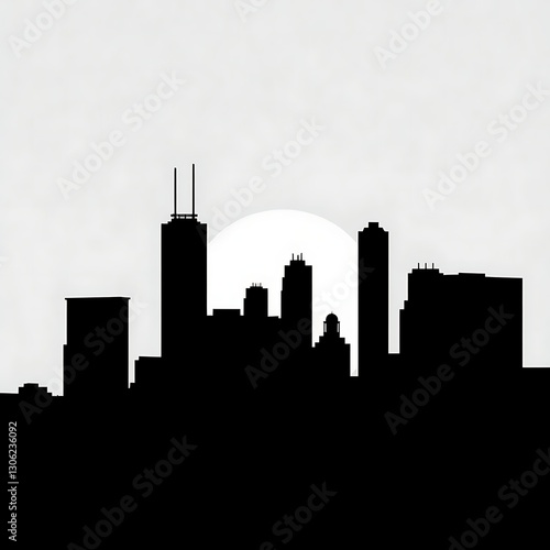 Obraz na płótnie Geometric Black City Skyline Silhouette at Dawn - Vector Art w salonie