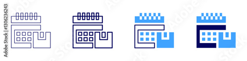 Financial calendar icon in 4 different styles. Thin Line, Line, Bold Line, Duotone. Duotone style. Editable stroke