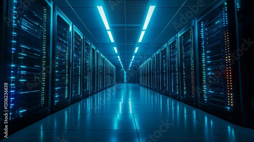 Server Room Corridor  Blue Light  Technology