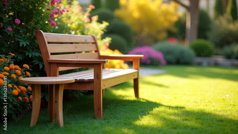 Outdoor seating area with bench and side table Outdoor seating area with bench and side table