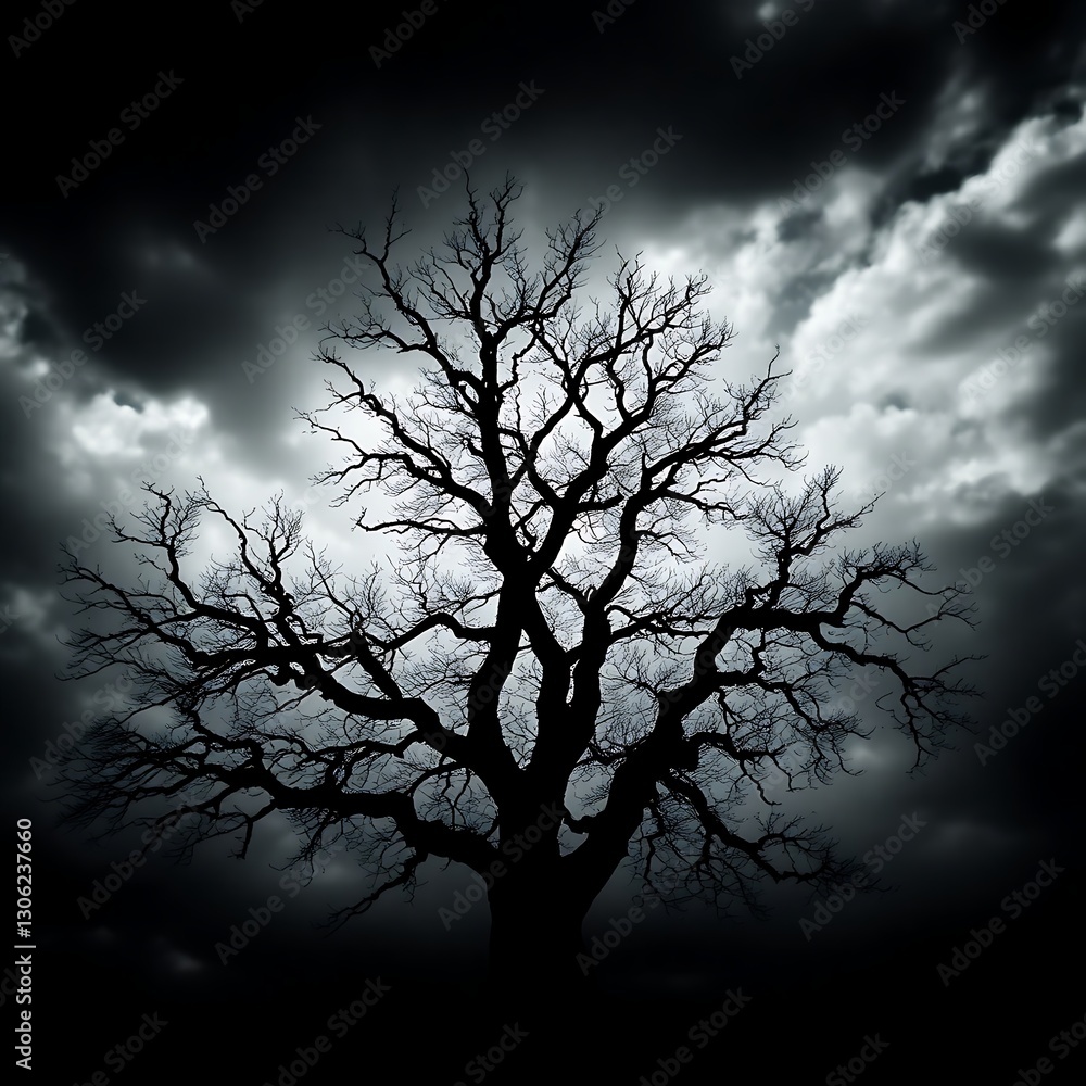 Dramatic Lone Tree Silhouette Against Stormy Sky - Strength and Resilience in Nature