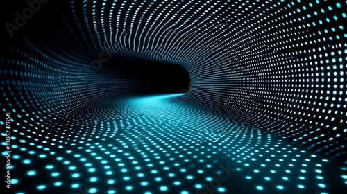 Abstract swirling teal light tunnel digitally rendered. AI Generated