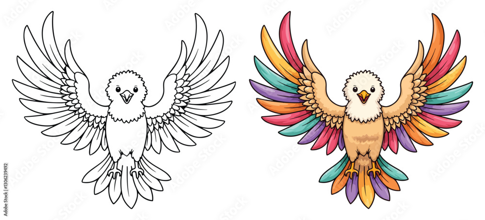 Obraz premium Eagles Isolated Line Art Vector Outline Illustration Black and White with Coloring Sample