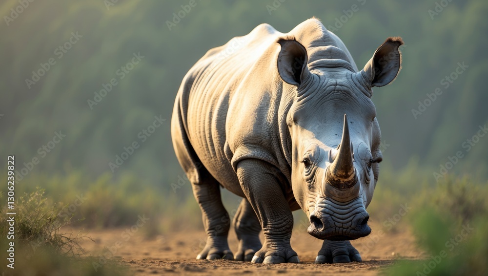 Fototapeta premium White Rhinoceros foraging for food
