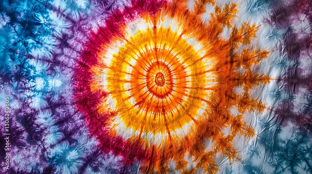 Vibrant rainbow tie-dye spiral pattern creative art room textile design colorful atmosphere close-up view artistic expression Vibrant rainbow tie-dye spiral pattern creative art room textile design colorful atmosphere close-up view artistic expression