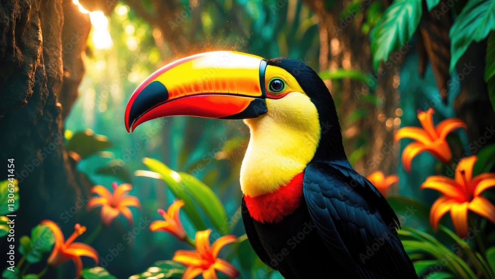 Obraz premium Vibrantly Colored Toucan. Keel-Billed Toucan native to Central America.
