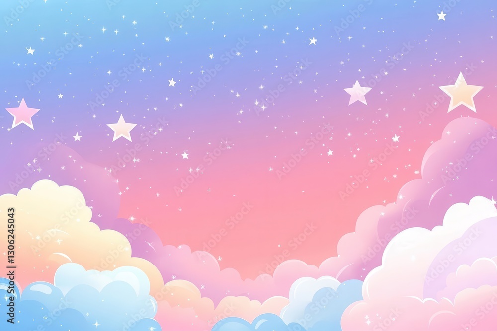 A serene sky scene with soft pastel clouds and twinkling stars, creating a dreamy, whimsical atmosphere. A serene sky scene with soft pastel clouds and twinkling stars, creating a dreamy, whimsical atmosphere.