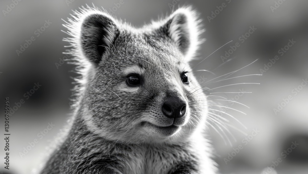 Intimate view of an adorable quokka with a subtle grin on Rottnest Island Intimate view of an adorable quokka with a subtle grin on Rottnest Island