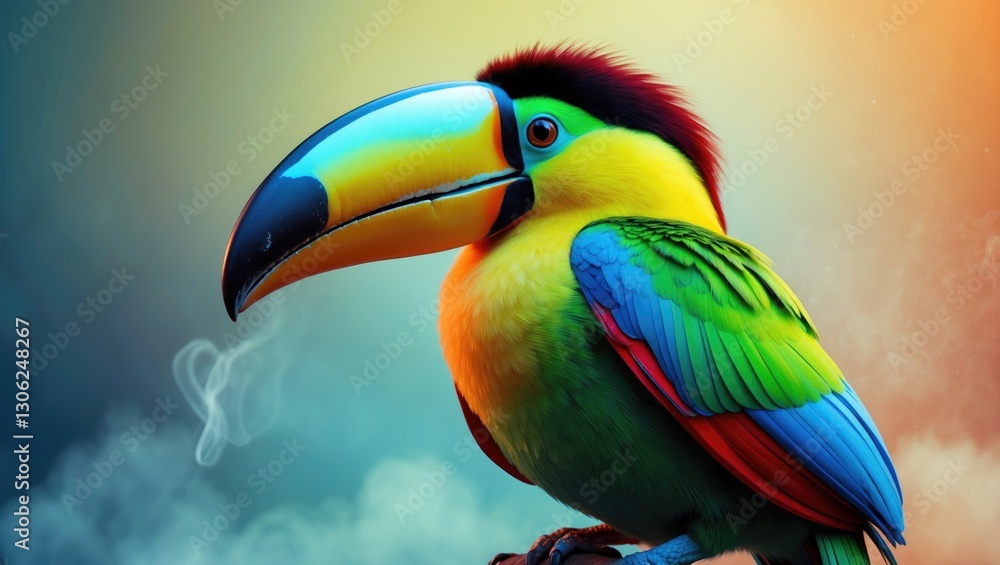 Fototapeta premium Colorful toucan illustration created with ink and drawing technique.