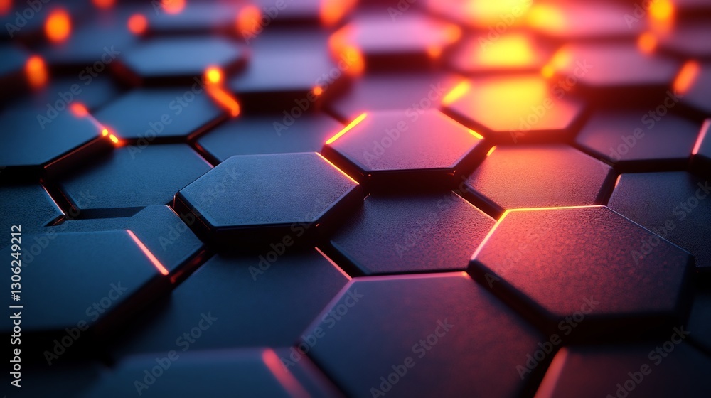 Abstract Hexagon Pattern Glowing Warm Red Light. AI Generated Abstract Hexagon Pattern Glowing Warm Red Light. AI Generated