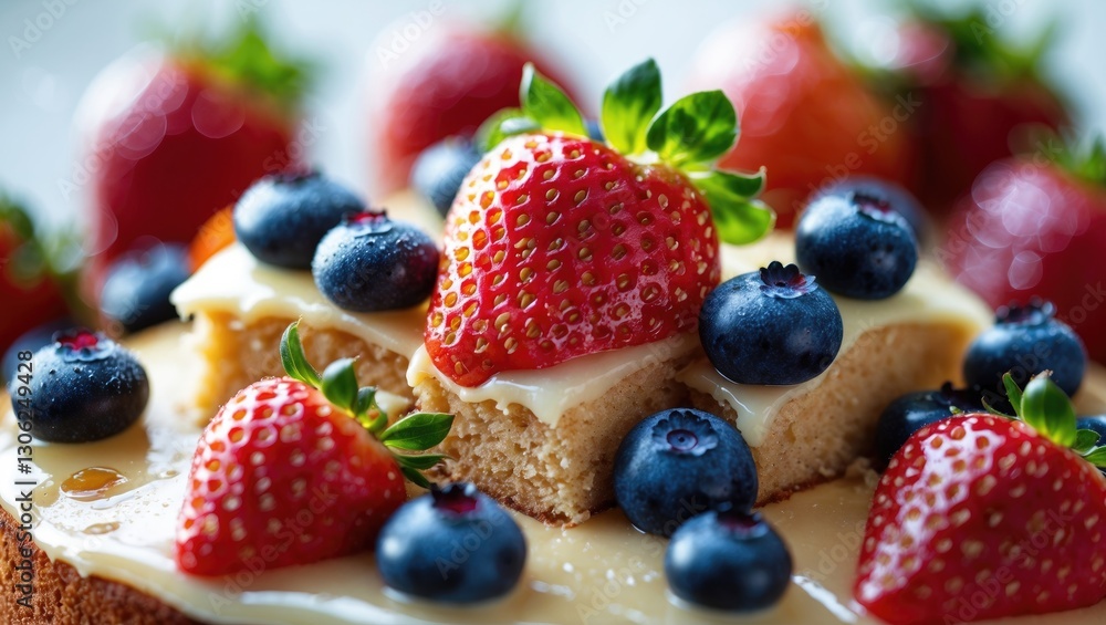 detailed view of a berry cake featuring strawberries and blueberries detailed view of a berry cake featuring strawberries and blueberries