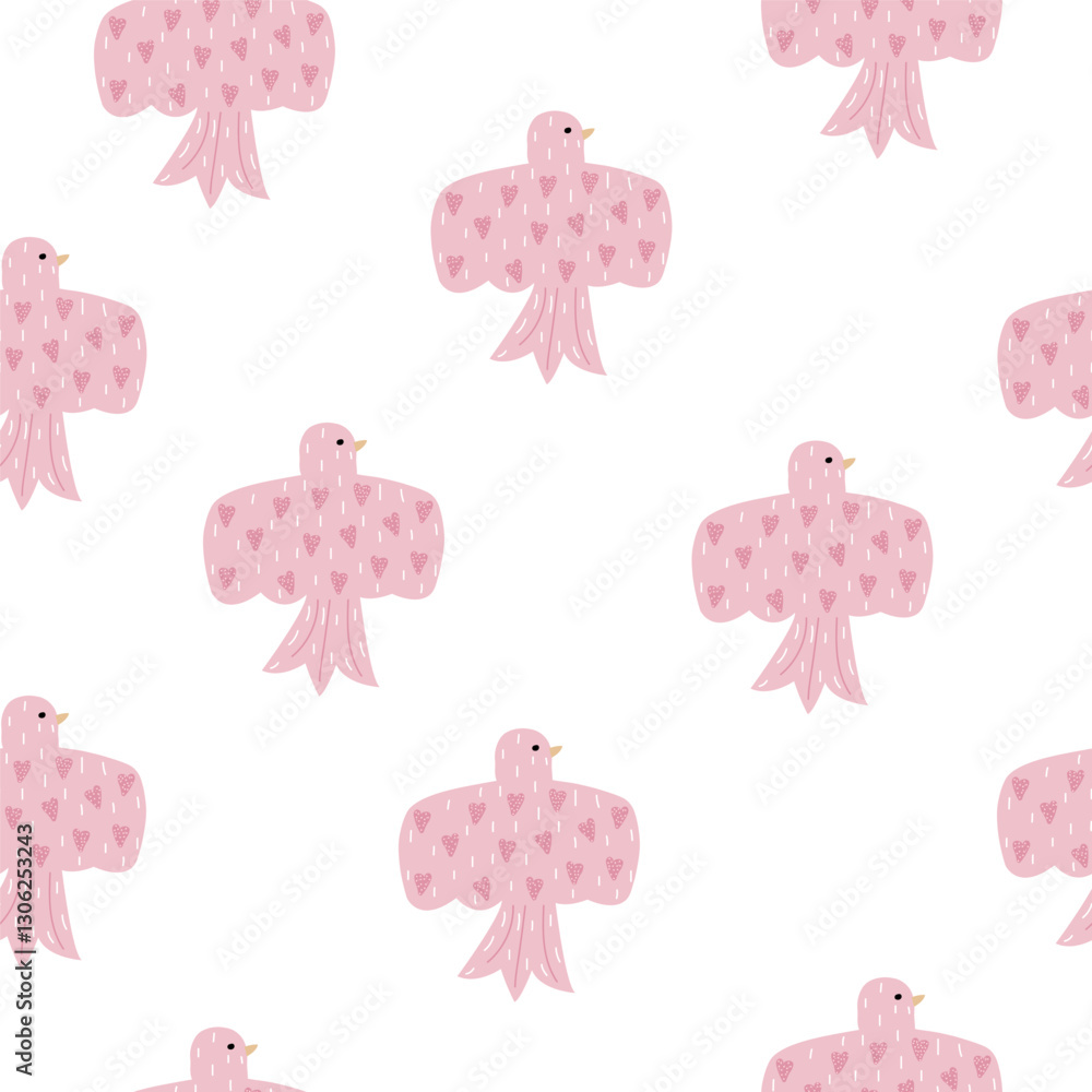 custom made wallpaper toronto digitalSeamless pattern with pink cartoon birds. Childish cute print. Vector hand drawn illustration.