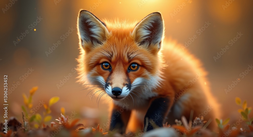 Fototapeta premium Playful Young Fox Gazing at the Lens