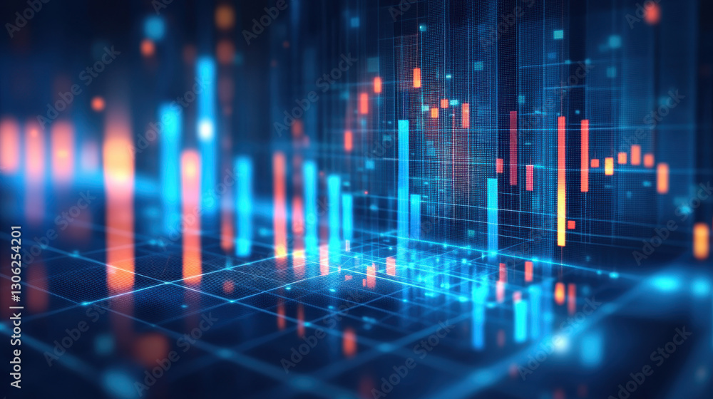 Digital stock market graph with financial data and business growth concept on a blue background Digital stock market graph with financial data and business growth concept on a blue background