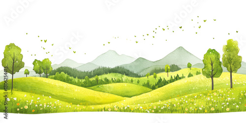 watercolor green hills