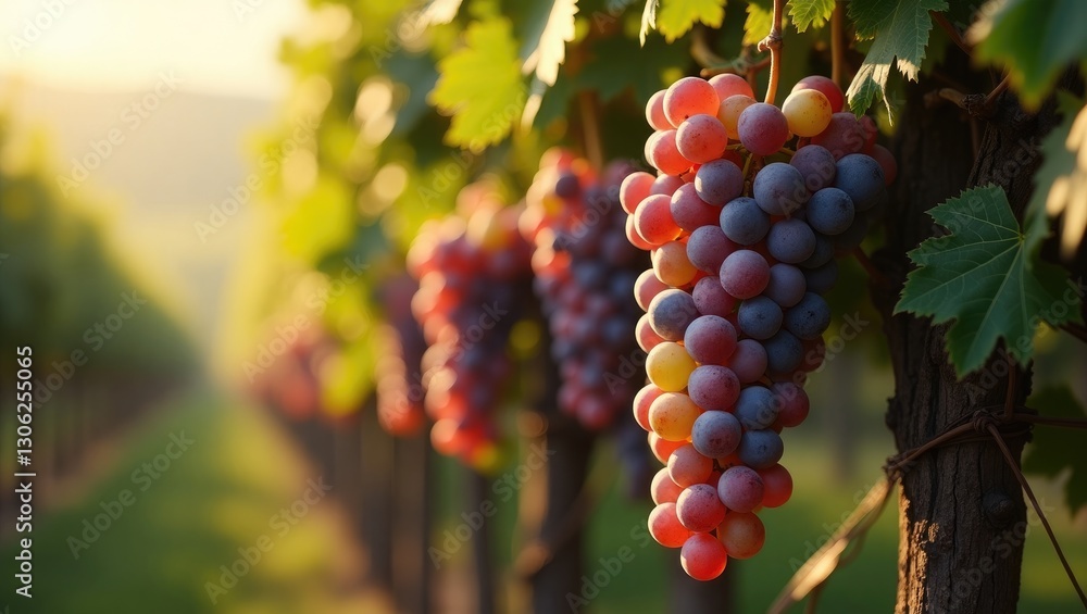 Fototapeta premium Bunches of exquisite wine grapes dangling from the vine.