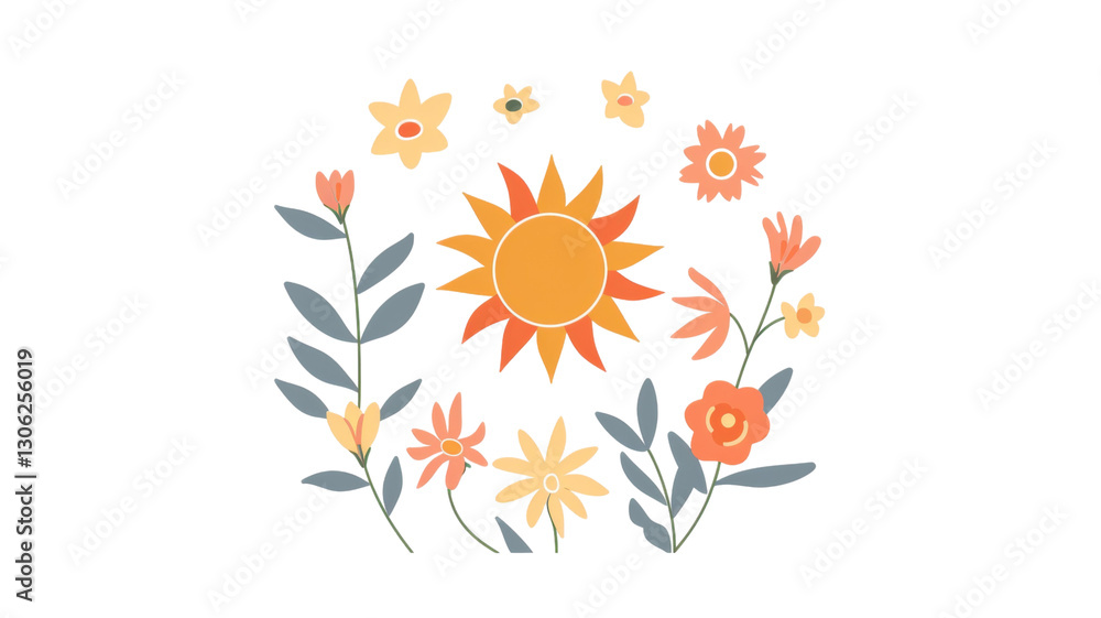 Fototapeta premium Sunny Floral Wreath Design Element.