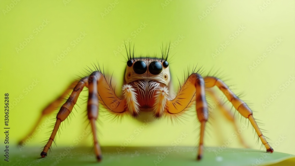 tan jumping spider on a pale green backdrop tan jumping spider on a pale green backdrop