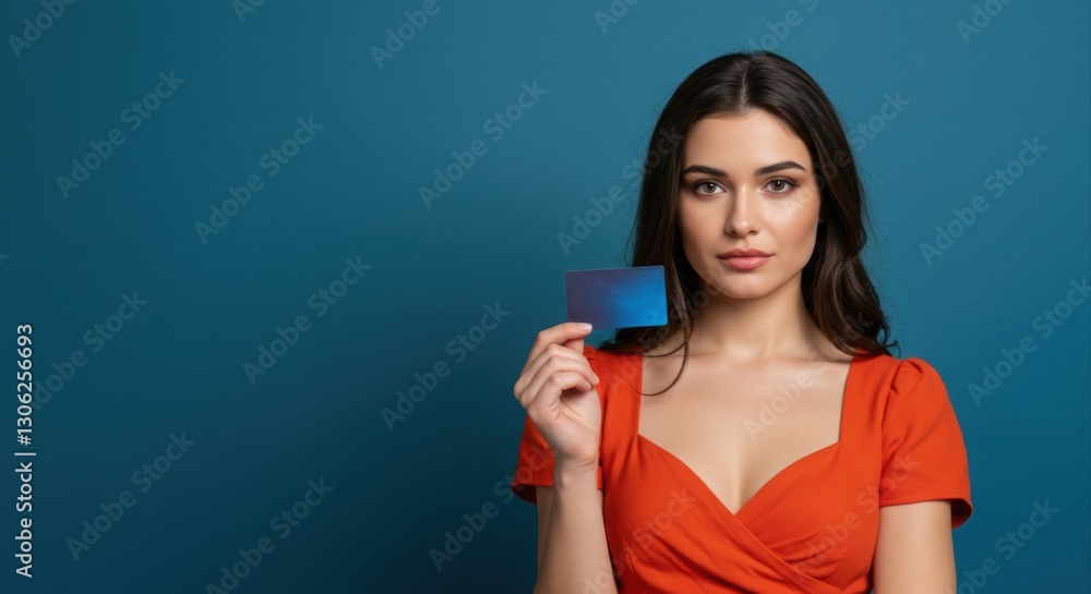 Woman holding a blank credit card. Woman holding a blank credit card.