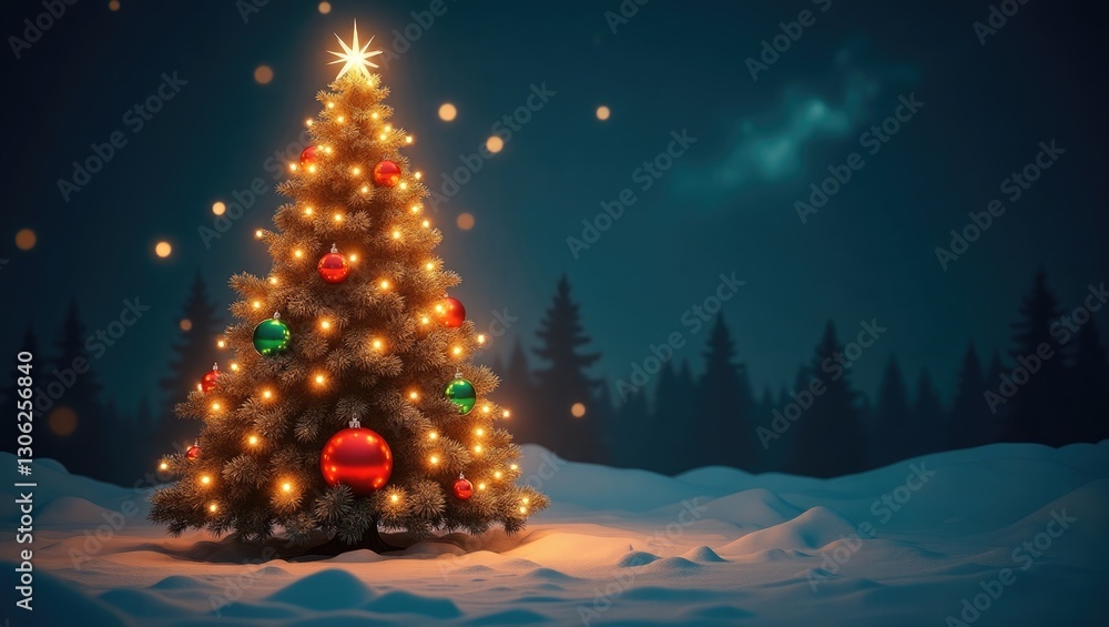 Obraz premium Isolated Christmas tree adorned with festive decorations.