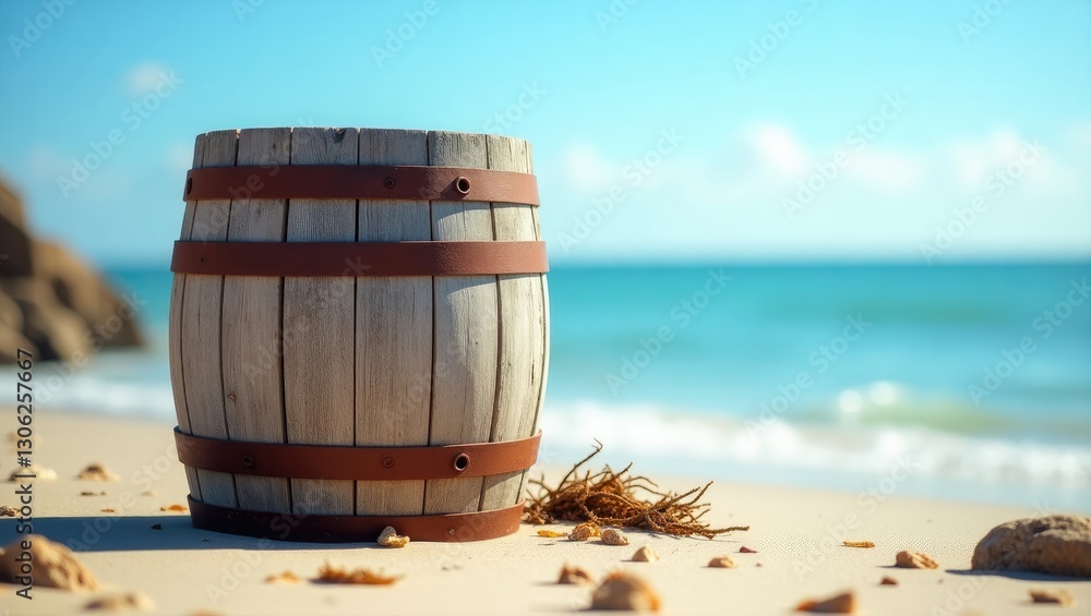 Detailed view of an unoccupied barrel by the coastline Detailed view of an unoccupied barrel by the coastline