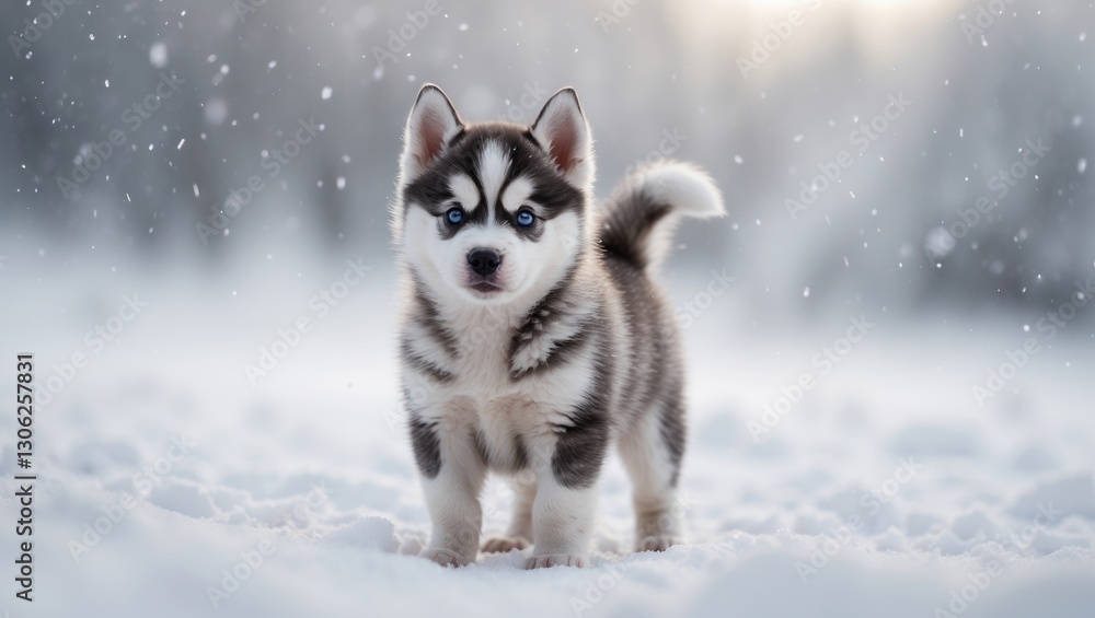Adorable Husky puppy playing in the snow Adorable Husky puppy playing in the snow
