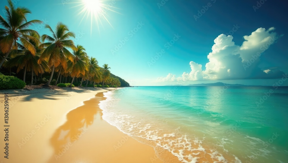 Fototapeta premium Tropical beach in Bali featuring sandy shores split by the ocean.