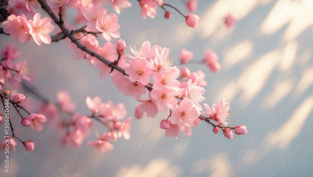 Floral backdrop featuring a tree with pink blossoms, suitable for custom printed wallpaper designs. Floral backdrop featuring a tree with pink blossoms, suitable for custom printed wallpaper designs.