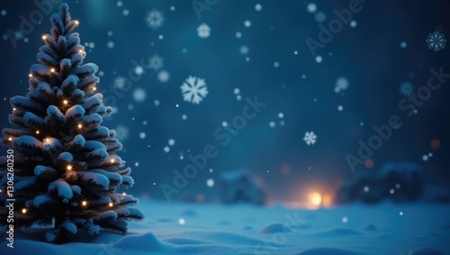 Wallpaper Mural Winter scene featuring descending snowflakes with a Christmas tree. Torontodigital.ca