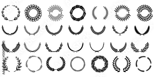 Laurel wreathes set, Calligraphic Vector Ornamental Frame Collection,Champion,First Prize,Victory,First,Win,Prize,Championship,Laurel,Award,Achievement,Laurel Leaves,Competition,Retro Leaves Frames