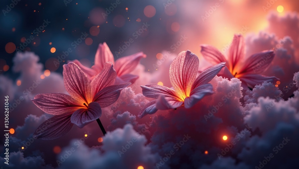 Galaxy nebula backdrop adorned with blossoms Galaxy nebula backdrop adorned with blossoms