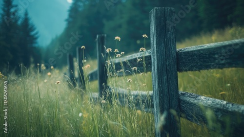 Wallpaper Mural A peaceful wooden fence along a grassy pasture, with space for text in the corner, encapsulating the essence of farm life simplicity Torontodigital.ca