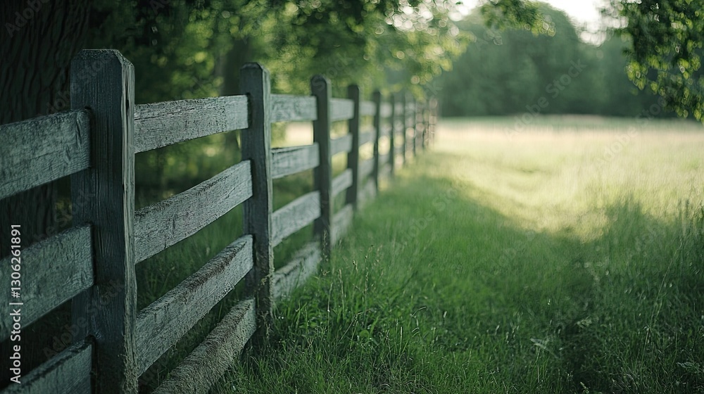 A peaceful wooden fence along a grassy pasture, with space for text in the corner, encapsulating the essence of farm life simplicity A peaceful wooden fence along a grassy pasture, with space for text in the corner, encapsulating the essence of farm life simplicity