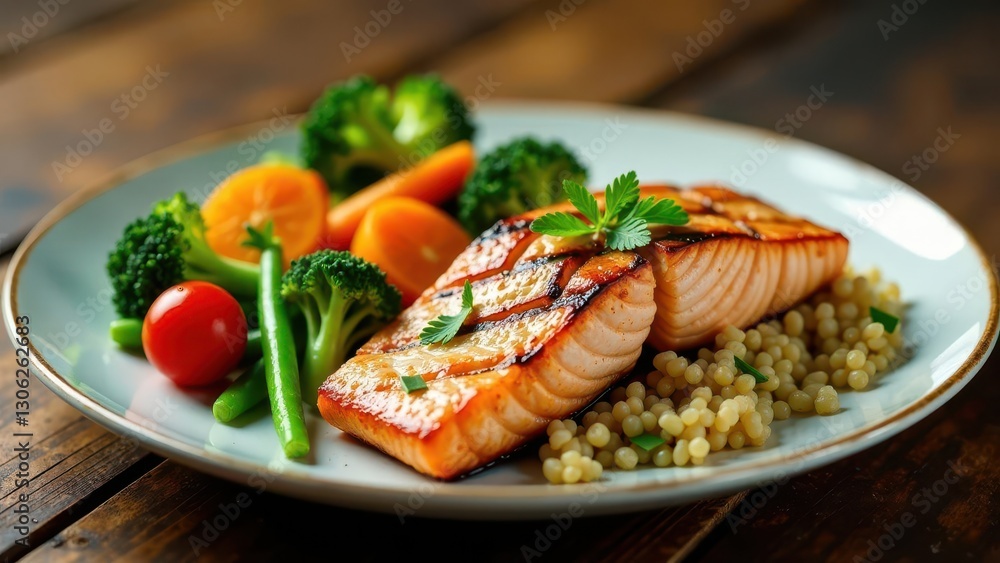 Grilled Salmon with Roasted Vegetables and Pearl Couscous A Delicious and Healthy Meal Grilled Salmon with Roasted Vegetables and Pearl Couscous A Delicious and Healthy Meal